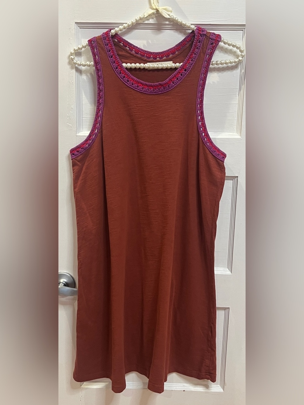Natural Life Crochet Trim Racerback Boho Dress Rust Orange Size Medium